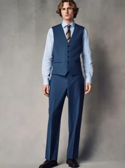 Blauw - Regular Fit Wool Blend Motionflex Waistcoat