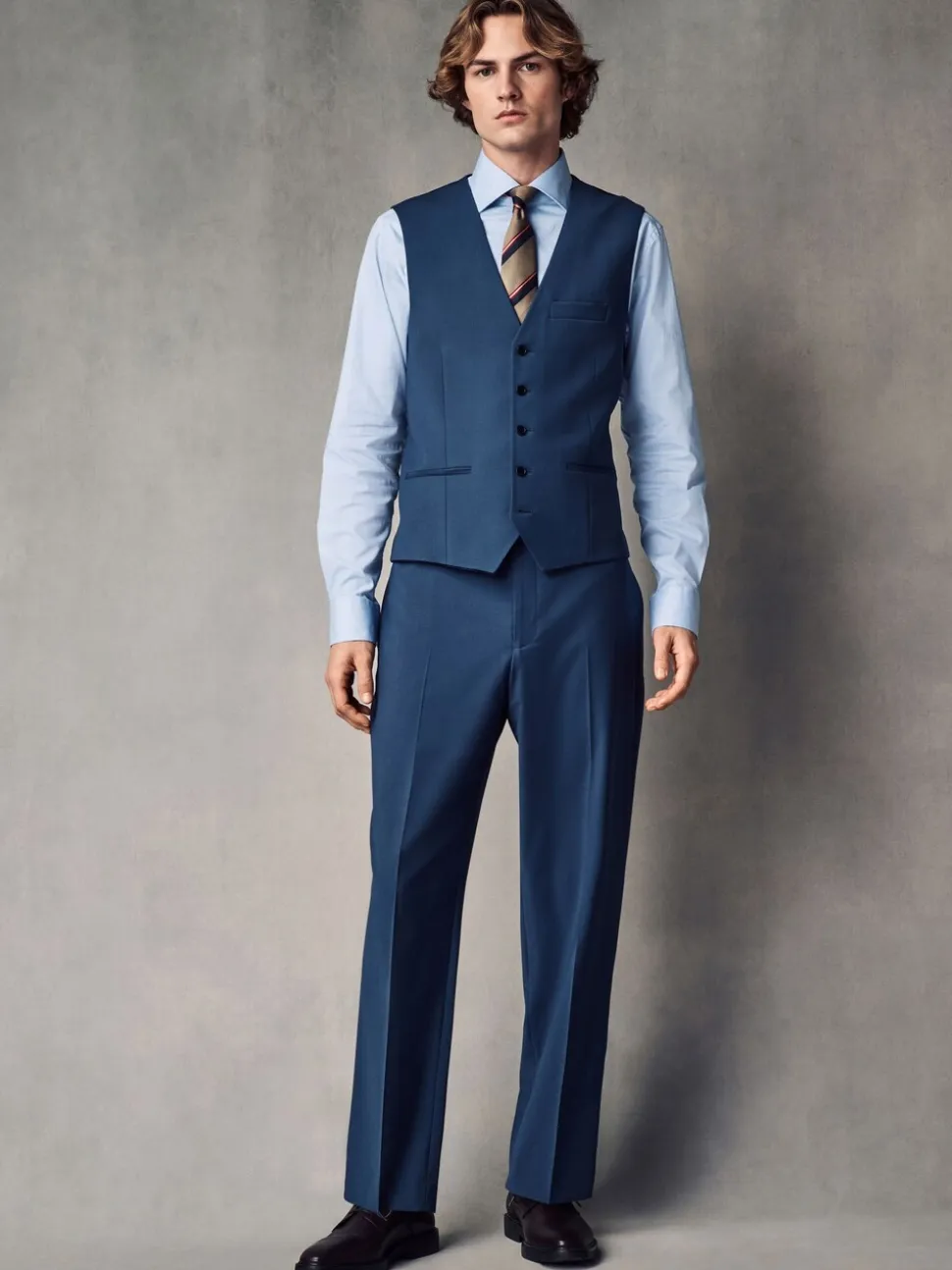 Blauw - Regular Fit Wool Blend Motionflex Waistcoat