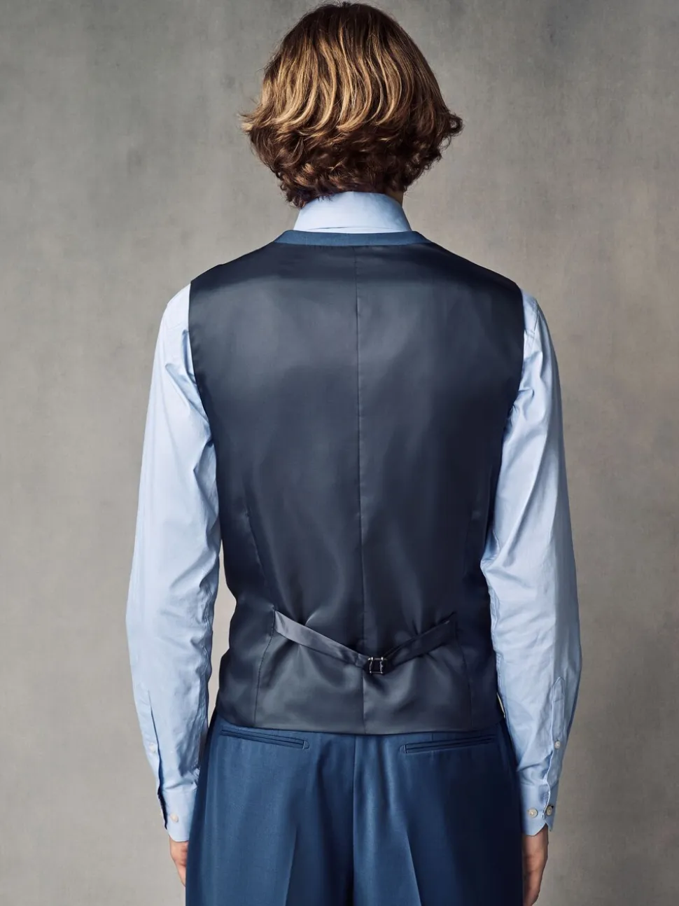 Blauw - Regular Fit Wool Blend Motionflex Waistcoat