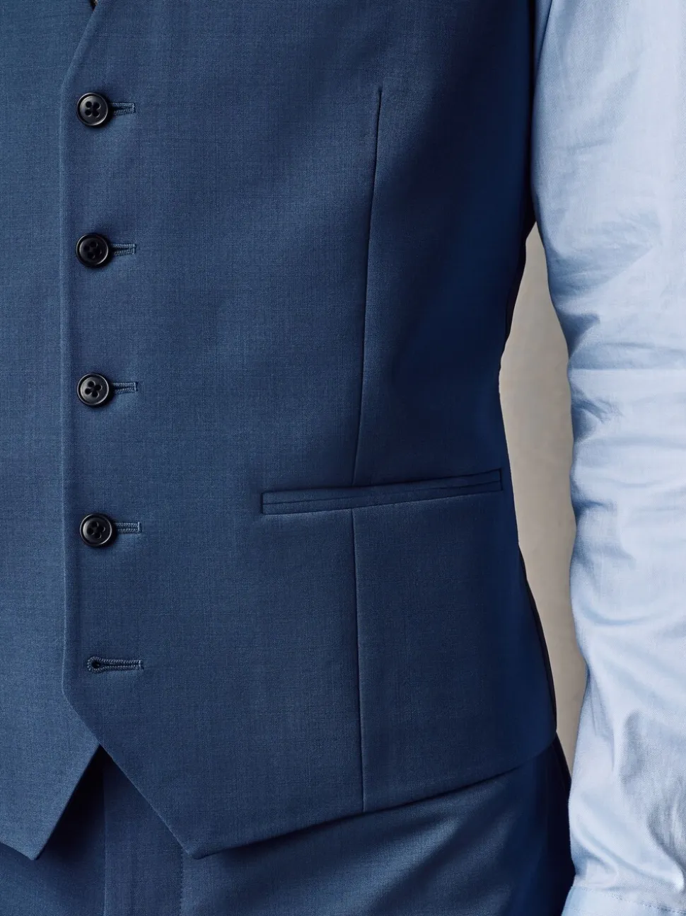 Blauw - Regular Fit Wool Blend Motionflex Waistcoat