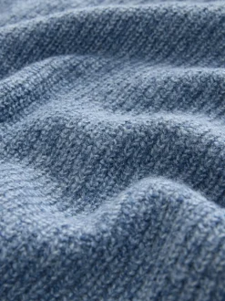 Blauw - Regular-fit gebreide trui met textuur en kwartrits bij de hals en wol