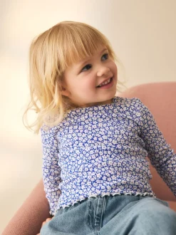 Blauw - Rib Long Sleeve Top (3mths-7yrs)