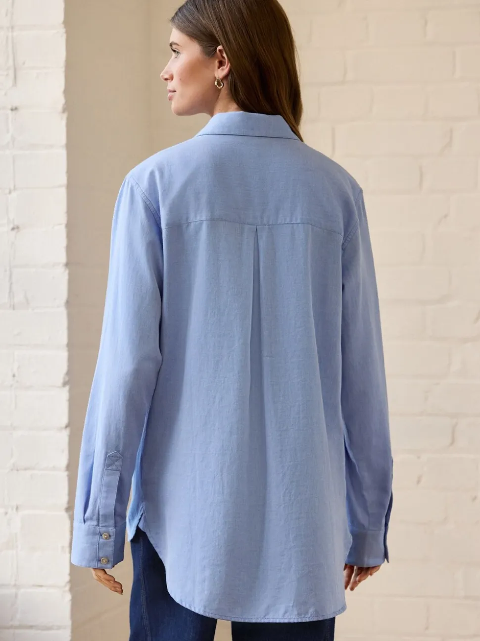 Blauw - Ruimvallend 100% katoenen button-down casual overhemd met lange mouwen