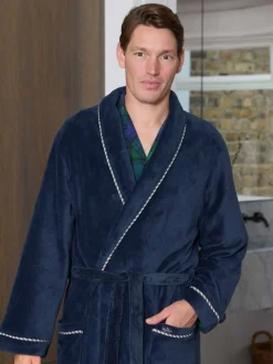 Blauw - Savile Row Company Lightweight Soft Fleece Rope Edge Dressing Gown