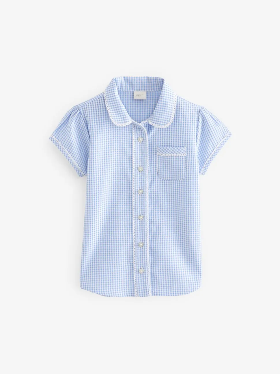 Blauw - Schoolblouse met gingham-ruit en hoog aandeel katoen (3-14jr)
