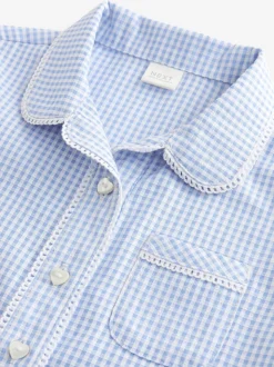 Blauw - Schoolblouse met gingham-ruit en hoog aandeel katoen (3-14jr)