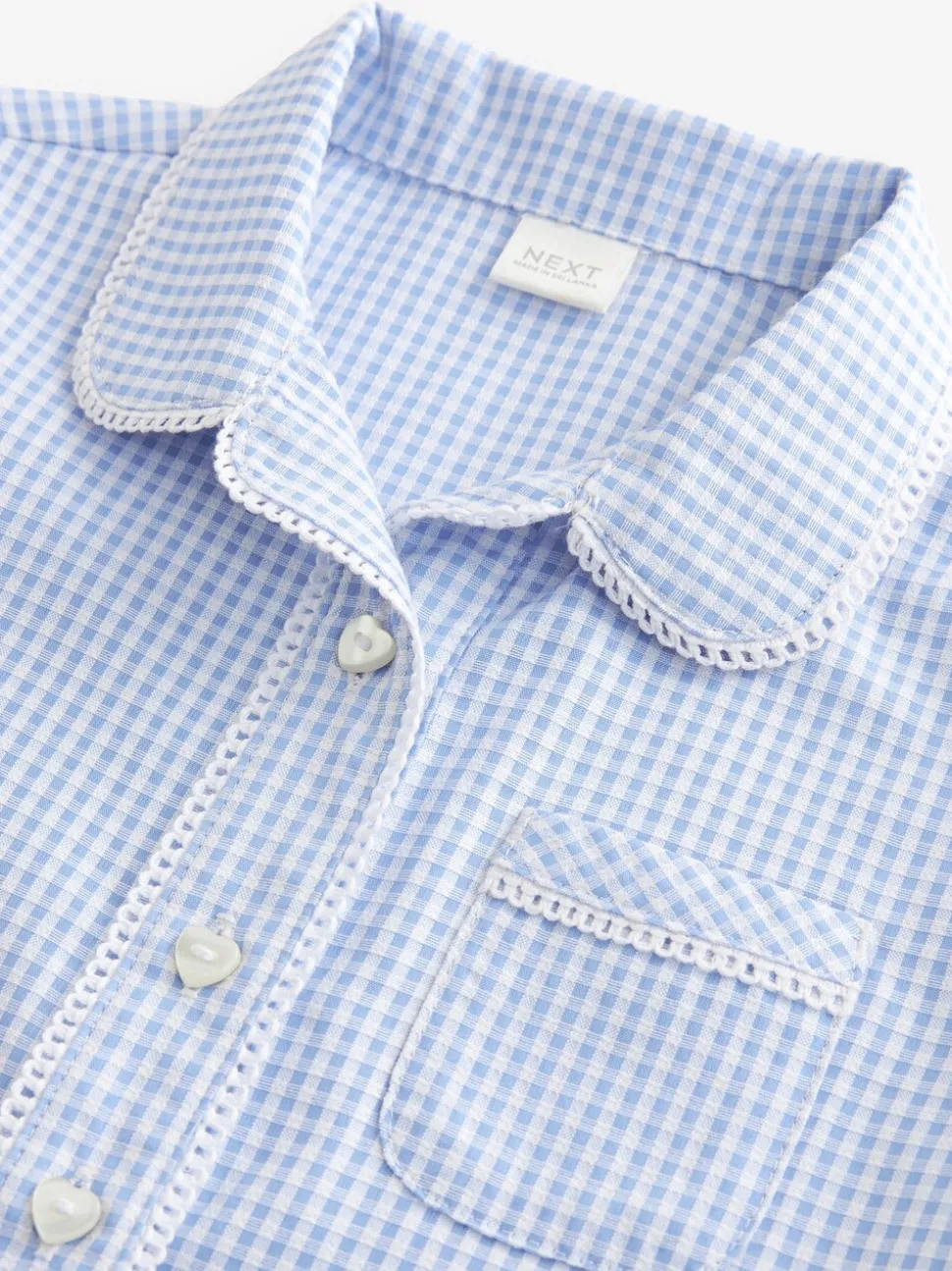 Blauw - Schoolblouse met gingham-ruit en hoog aandeel katoen (3-14jr)