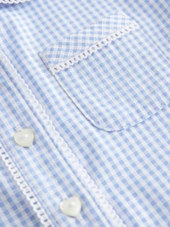 Blauw - Schoolblouse met gingham-ruit en hoog aandeel katoen (3-14jr)