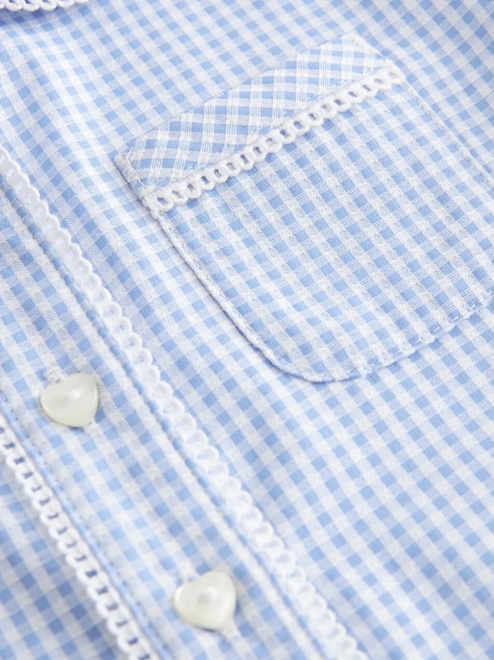 Blauw - Schoolblouse met gingham-ruit en hoog aandeel katoen (3-14jr)
