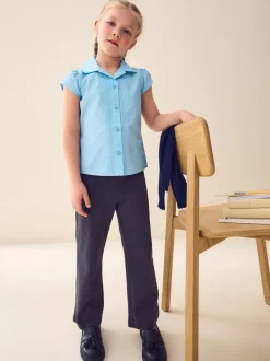 Blauw - Schoolblouse met pofmouwen en kantafwerking (3-14 jr)