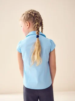 Blauw - Schoolblouse met pofmouwen en kantafwerking (3-14 jr)