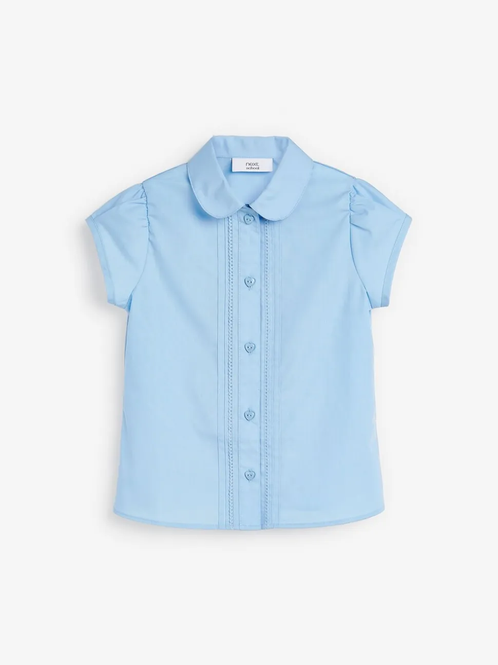 Blauw - Schoolblouse met pofmouwen en kantafwerking (3-14 jr)