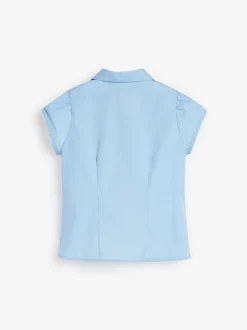 Blauw - Schoolblouse met pofmouwen en kantafwerking (3-14 jr)