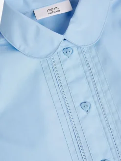 Blauw - Schoolblouse met pofmouwen en kantafwerking (3-14 jr)