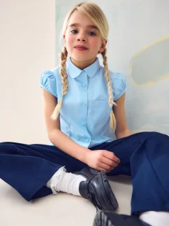 Blauw - Schoolblouse met pofmouwen (3-16 jr)