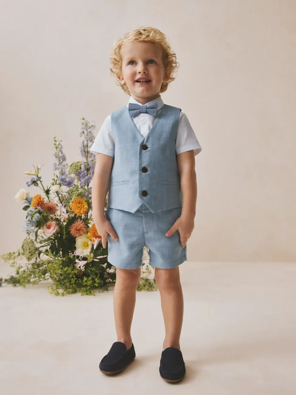 Blauw - Set met gilet, overhemd, korte broek & stropdas (3mnd-9jr)