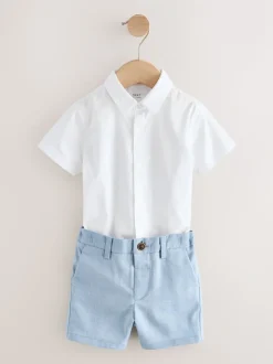 Blauw - Set met gilet, overhemd, korte broek & stropdas (3mnd-9jr)