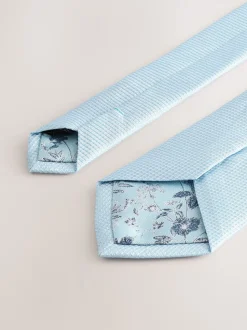 Blauw - Set met textuurrijke stropdas en pochet