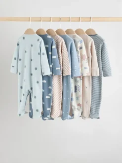 Blauw - Set van 7 Baby Popper-slaappakjes (0mnd-2jr)
