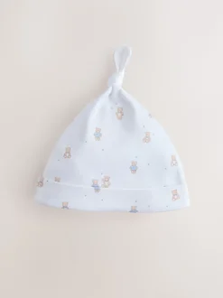 Blauw - Set van 3 babymutsen met gestrikte bovenkant (0-12mnd)
