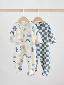 Blauw - Set van 2 baby-onesies van microfleece met tweewegrits