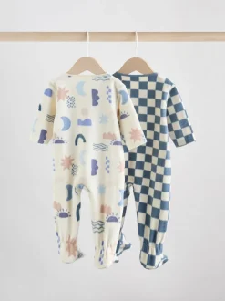 Blauw - Set van 2 baby-onesies van microfleece met tweewegrits