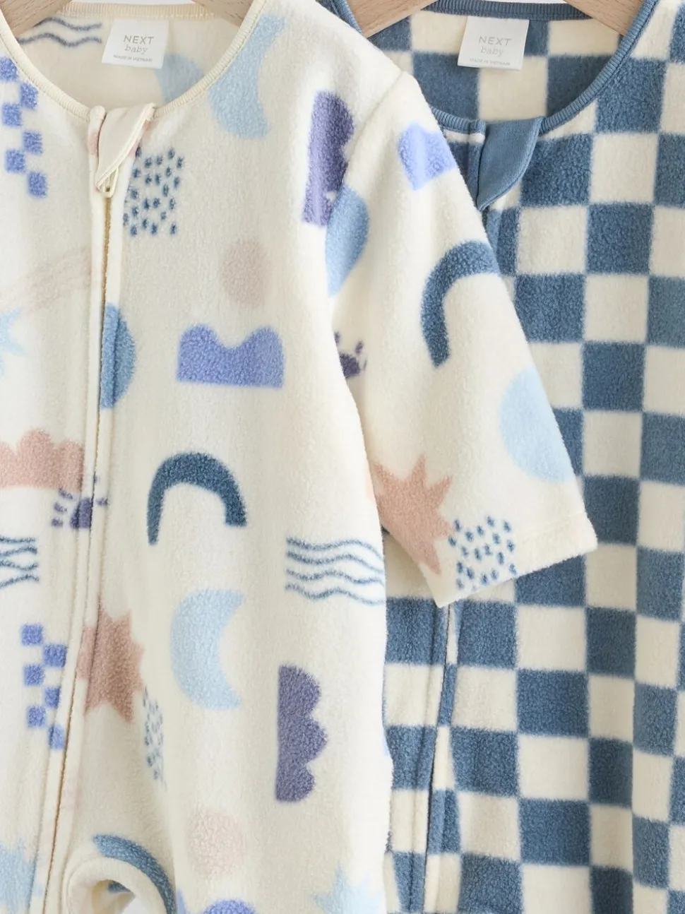 Blauw - Set van 2 baby-onesies van microfleece met tweewegrits