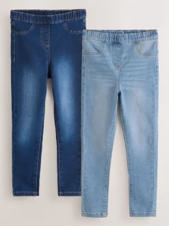 Blauw - Set van 2 jeggings met elastische taille (3-16 jr)
