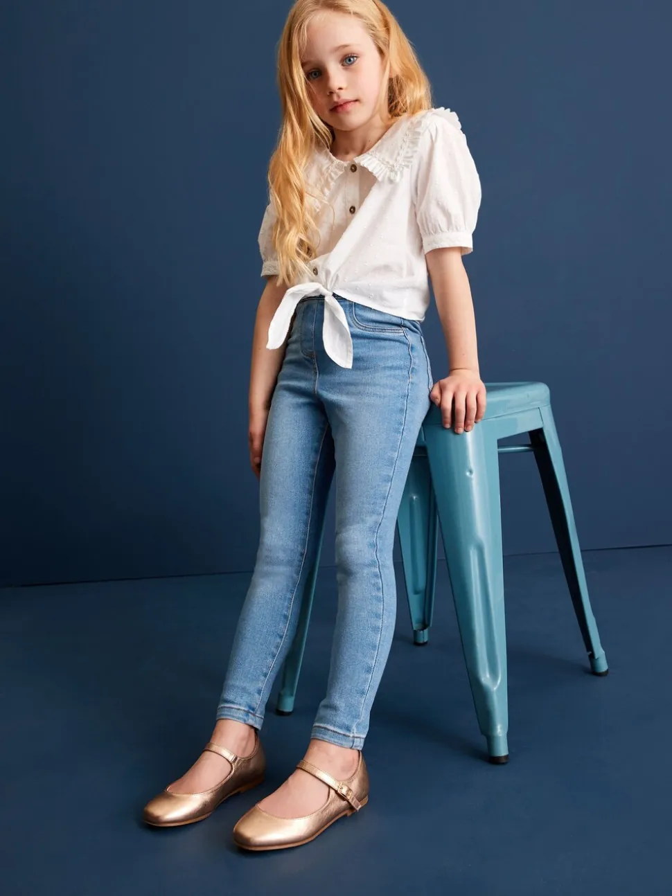 Blauw - Set van 2 jeggings met elastische taille (3-16 jr)