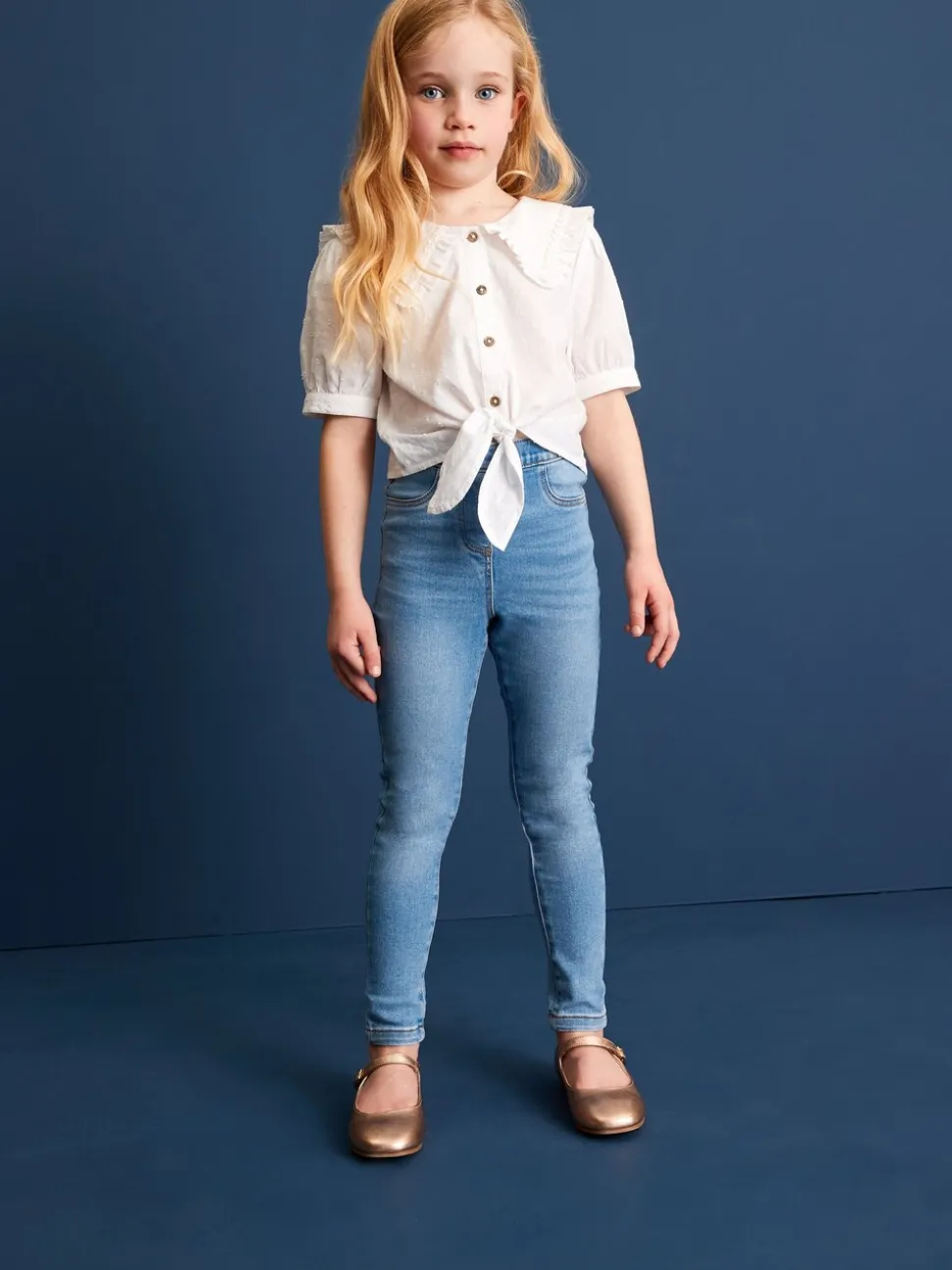 Blauw - Set van 2 jeggings met elastische taille (3-16 jr)