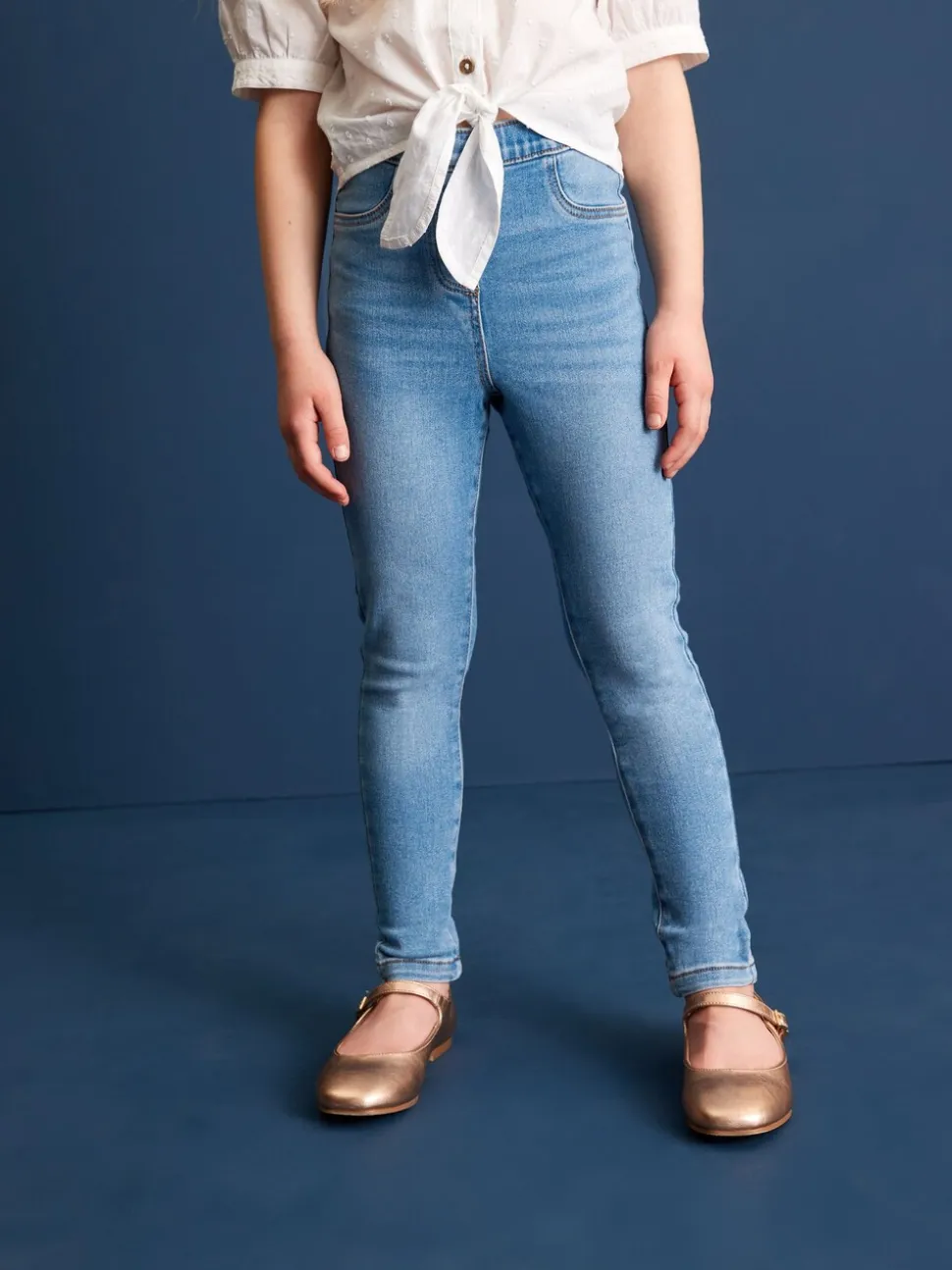 Blauw - Set van 2 jeggings met elastische taille (3-16 jr)