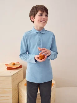 Blauw - Set van 2 poloshirts met lange mouwen (3-16jaar)