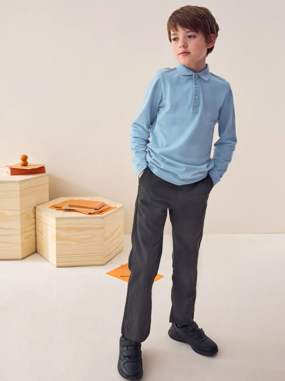 Blauw - Set van 2 poloshirts met lange mouwen (3-16jaar)