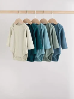 Blauw - Set van 5 rompers met lange mouwen