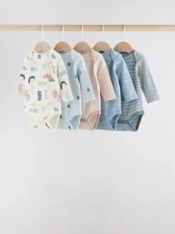 Blauw - Set van 5 rompers met lange mouwen