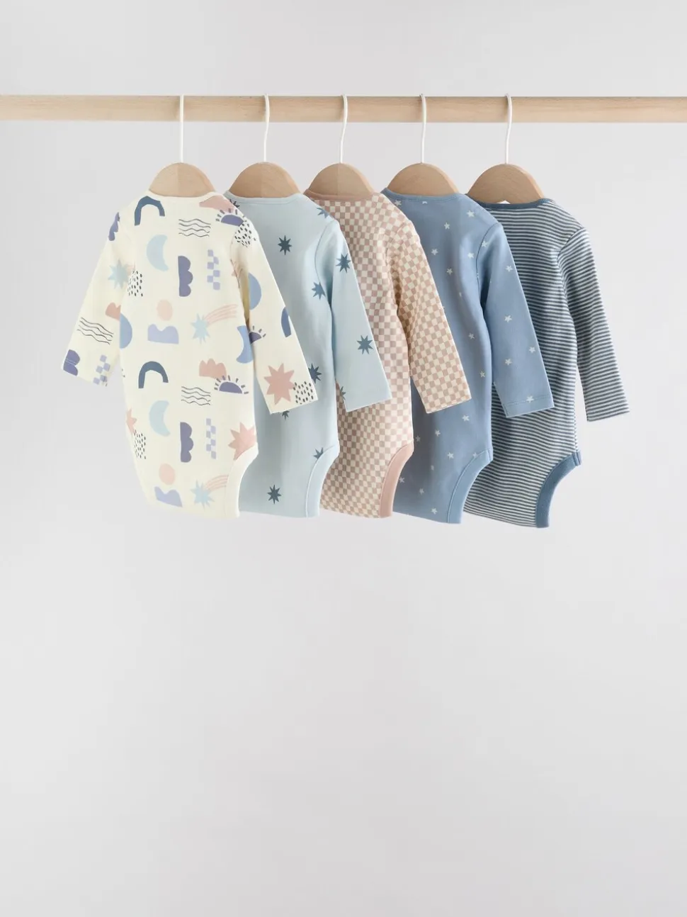 Blauw - Set van 5 rompers met lange mouwen