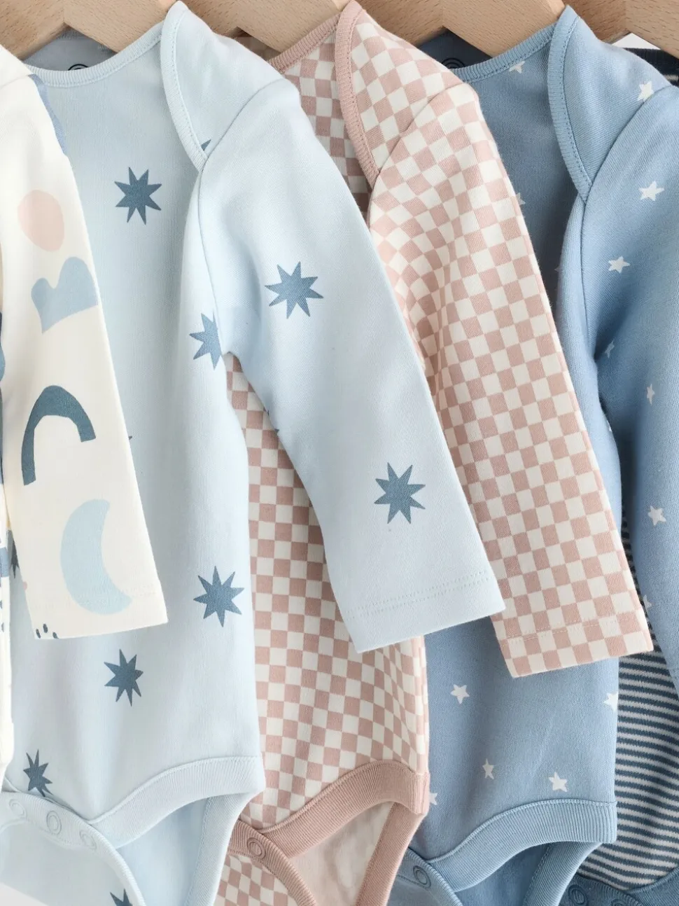 Blauw - Set van 5 rompers met lange mouwen