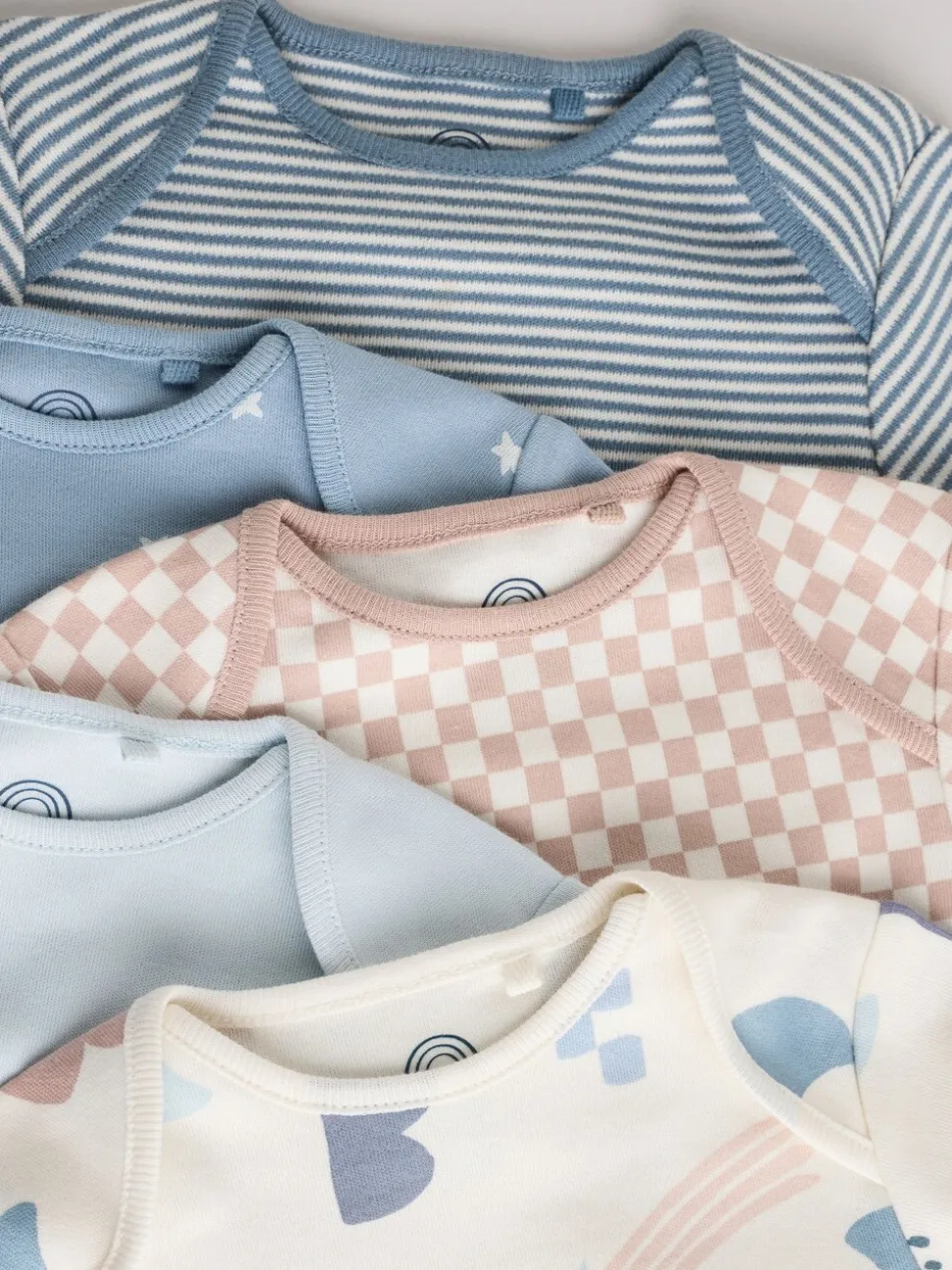 Blauw - Set van 5 rompers met lange mouwen