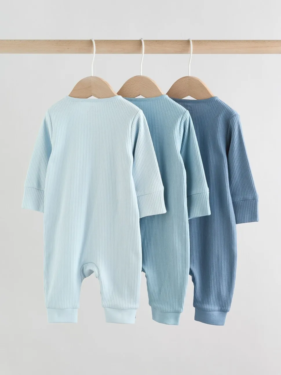 Blauw - Set van 3 voetloze Baby-pyjama's met tweewegrits (0-3jr)