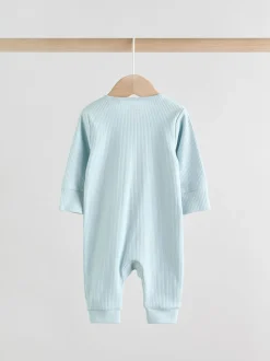 Blauw - Set van 3 voetloze Baby-pyjama's met tweewegrits (0-3jr)