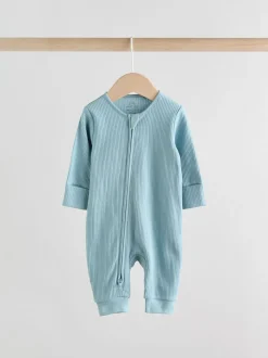 Blauw - Set van 3 voetloze Baby-pyjama's met tweewegrits (0-3jr)