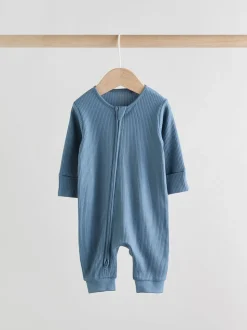 Blauw - Set van 3 voetloze Baby-pyjama's met tweewegrits (0-3jr)