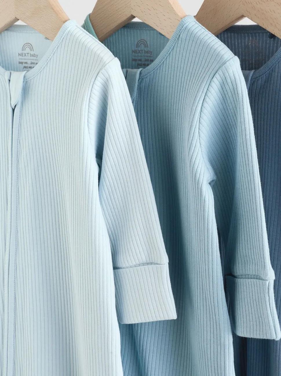 Blauw - Set van 3 voetloze Baby-pyjama's met tweewegrits (0-3jr)
