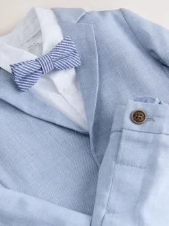 Blauw - Set van blazer, overhemd, broek en vlinderstrik (3mnd -9jr)