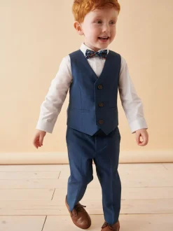 Blauw - Set van gilet, shirt, broek en vlinderstrikje (3mnd-9jr)