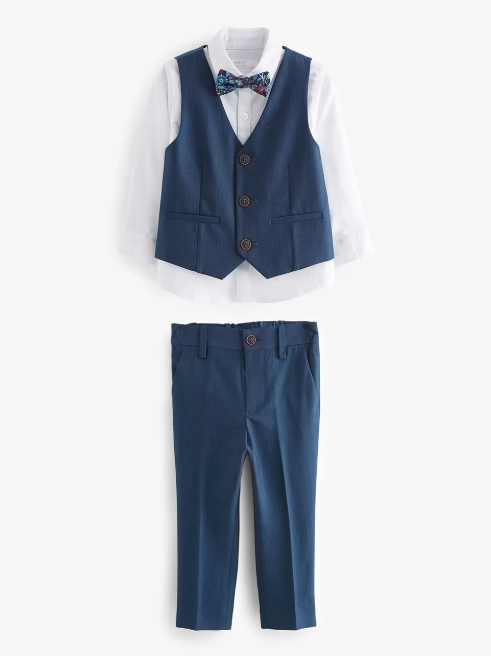 Blauw - Set van gilet, shirt, broek en vlinderstrikje (3mnd-9jr)