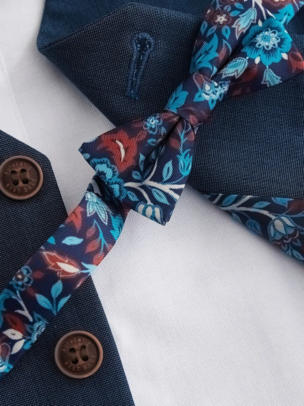 Blauw - Set van gilet, shirt, broek en vlinderstrikje (3mnd-9jr)