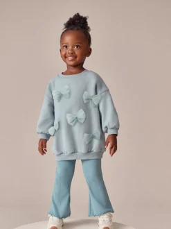 Blauw - Set van sweatshirt met strik en uitlopende legging (3mnd-7jr)