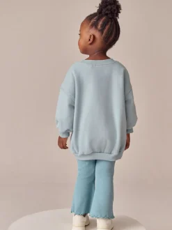 Blauw - Set van sweatshirt met strik en uitlopende legging (3mnd-7jr)