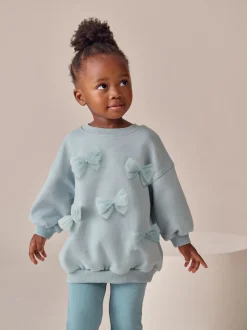 Blauw - Set van sweatshirt met strik en uitlopende legging (3mnd-7jr)